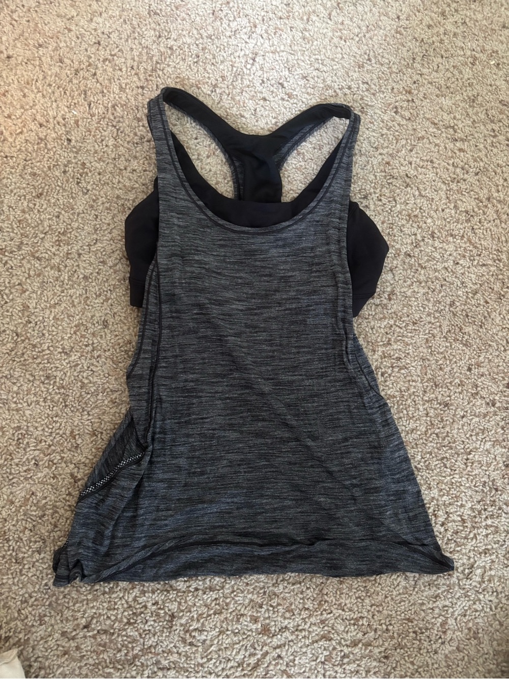 lululemon athletica Black and Charcoal Grey Racerback Tank with Shelf Bra